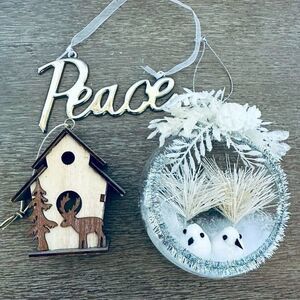 Christmas Ornaments Winter Rustic Doves Lot
